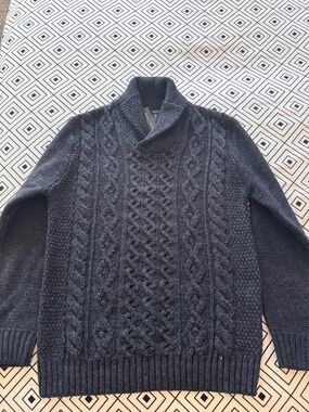 Men's Cable Knit Turtleneck Sweater - Dark Blue